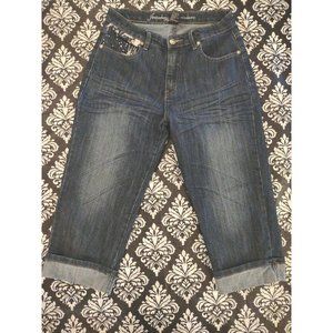 Womens Jeanbay Premium Capri Jeans Size 8 Blue Stretch Waist Rhinestone Cuffed